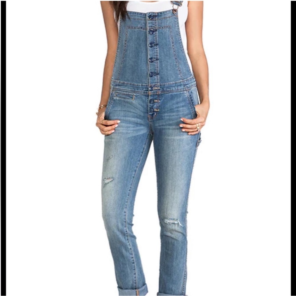 Free People Button Front Overall in True Wash